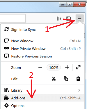 FireFox add-ons menu