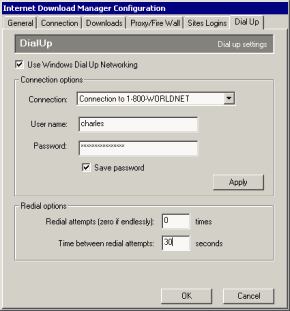 Dial Up tab