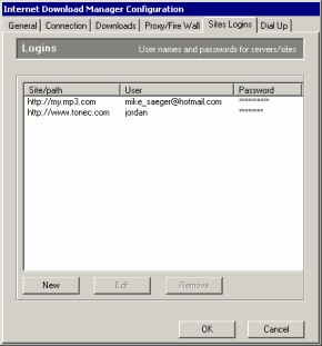 Site Logins tab