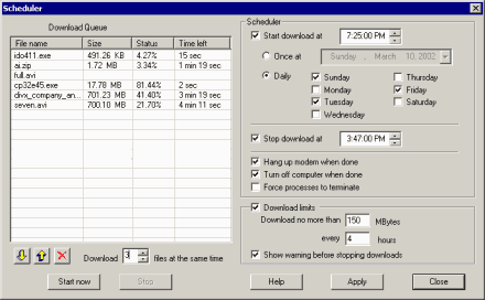 Scheduler dialog